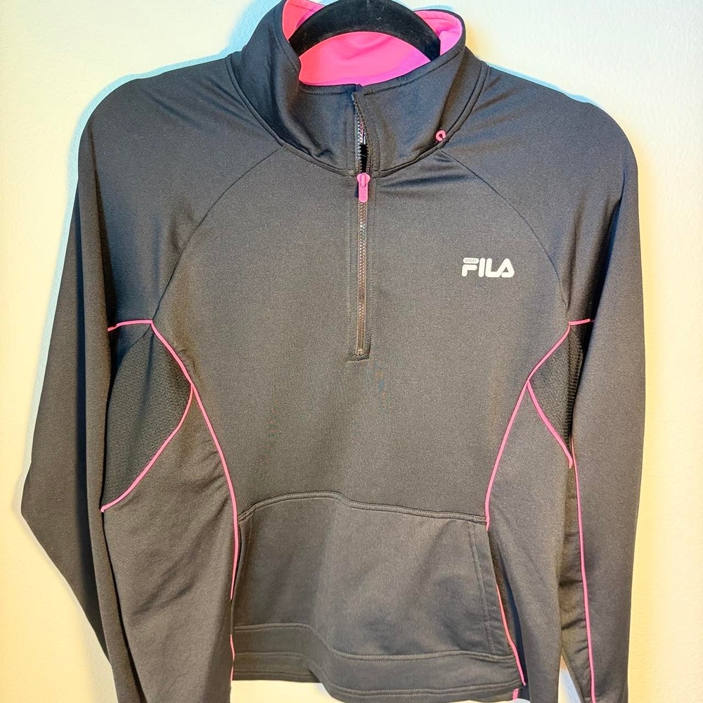 Fila Sport Women's Large Long Sleeve Quarter Zip Black Running Jacket